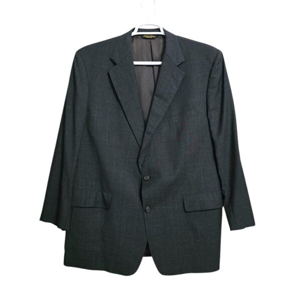 Brooks Brothers Gray Windowpane Single Breasted Wool Blazer Sz 45R - Picture 1 of 13